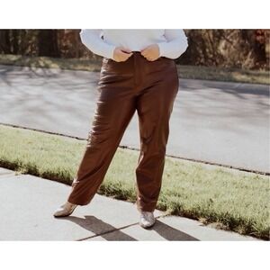 NWT A&F Curve Love 90s Straight Ultra High Rise Brown Vegan‎ Leather 20 Long